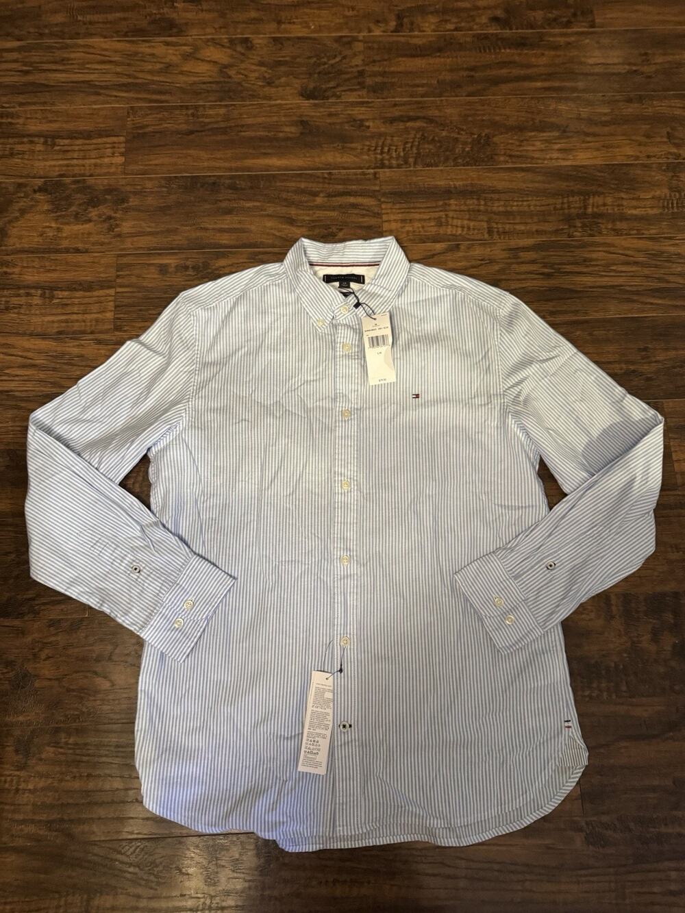Tommy Hilfiger Mens Regular Fit Stretch Seersucker Shirt Blue Stripe Sz:L